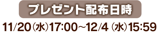 プレゼント配布日時　11/20(水) 〜 12/4(水)15:59